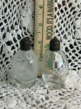 Vintage early 1900’s Clear Glass Salt & Pepper Shakers with Metal Tops